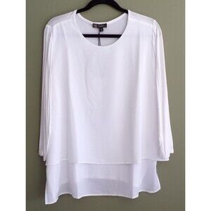DG2 by Diane Gilman Double Layer Mixed Media 3/4-Sleeve Easy Tee Tunic White XL